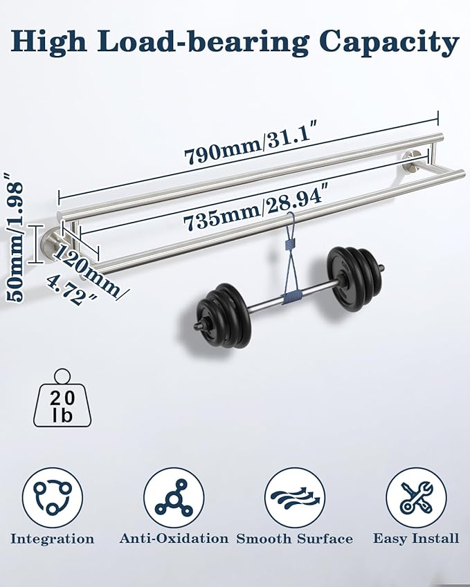 Alise Double Bath Towel Bars Towel Racks for Bathroom Lavatory,Wall Mount Towel Holder SUS304 Stainless Steel Towel Hanger Towel Rail 32 Inch,GYT6902-800-LS Brushed Nickel