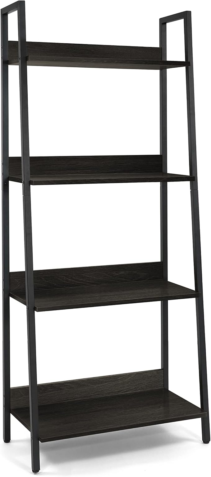CAPHAUS 4 Tier Ladder Bookshelf, 24 Inch Width Free Standing Shelf, Bookcase Shelf Storage Rack Organizer, Industrial Book Shelves for Home Office, Living Room, Kitchen, Black Wooden Shelves-NeatNest