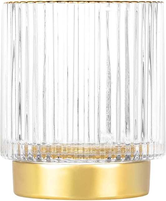 DASITON Makeup Brush holder Organizer,Crystal Cosmetic Makeup Brush Glass Brushes Storage Holder, Vintage Make Up Brush Cup Pen Pencil Holder striped vase(Clear S)-NeatNest