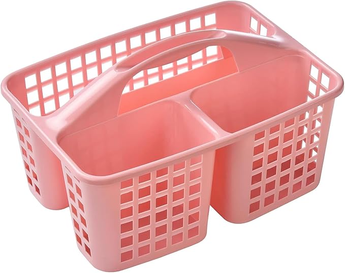 Portable Shower Caddy Basket,Convenient Cleaning Supplies Organizer with Compartments and Handle,Ideal for Bathroom, Bedroom, Kitchen, College Dorm,Garden,etc.12.4" x 7.4" x 5.1"pink