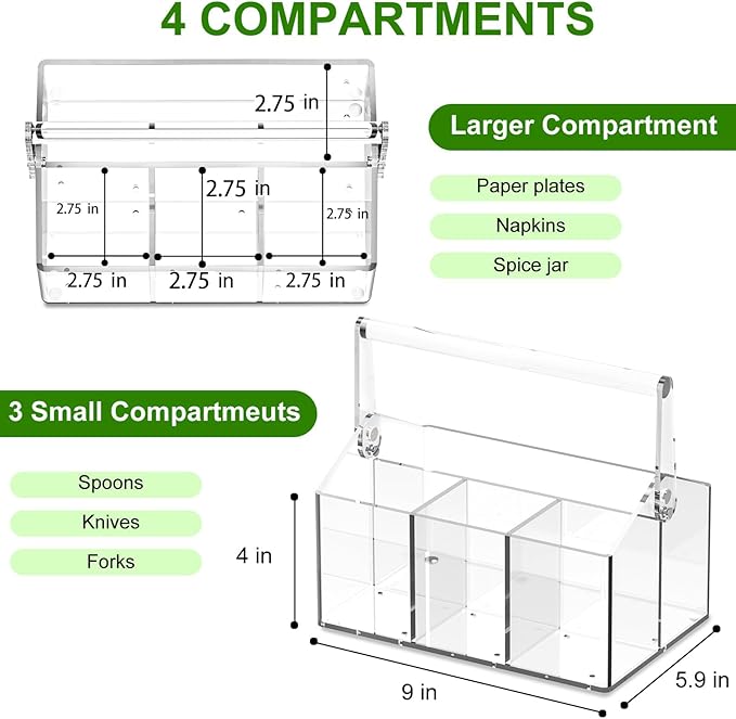 Acrylic Utensil Holder - Silverware Organizer for Kitchen, Table, Indoor Outdoor Use Space-Saving, For Buffet, Picnic Party