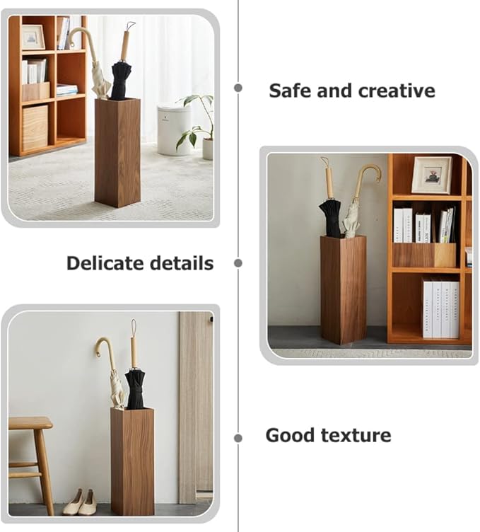 HOMSFOU Umbrella Stand Wood Umbrella Holder Farmhouse Umbrella Bucket Square Wooden Umbrella Holder Canes Walking Sticks Holder for Home Office Entryway 6.3"L x 6.3"W x 19.7"H