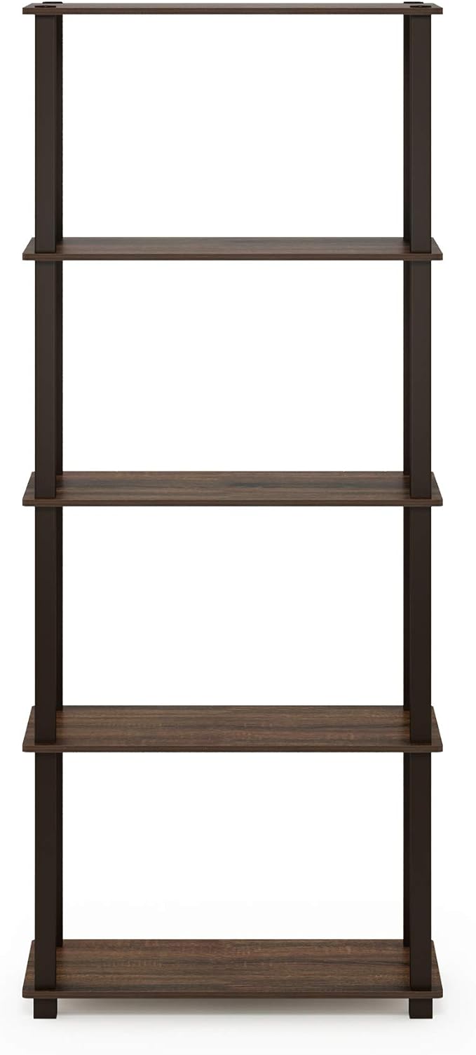 Furinno Turn-N-Tube 5-Tier Multipurpose Shelf / Display Rack / Storage Shelf / Bookshelf, Square Tubes, Walnut/Brown-NeatNest