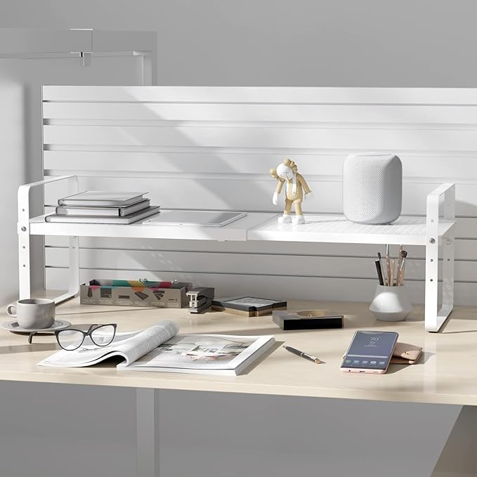 Expandable Cabinet Shelf Organizer Adjustable Metal Spice Rack Stackable Freestanding Counter Storage Shelves for Kitchen Cabinet Under Sink Office Desk (White - 3Pack - L16.5-27'' * W10.2'' * H9.6'')-NeatNest