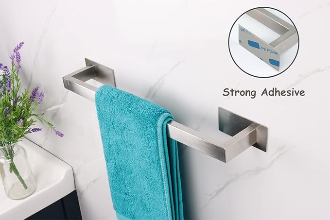 Bathroom Towel Bar Self Adhesive, No Drilling Towel Rack Easy to Install, Hand Towel Holder Made of Premium Stainless Steel Sticky on Hand Towel Hanger for Kitchen, Toilet.(17.7IN, Brushed)-NeatNest