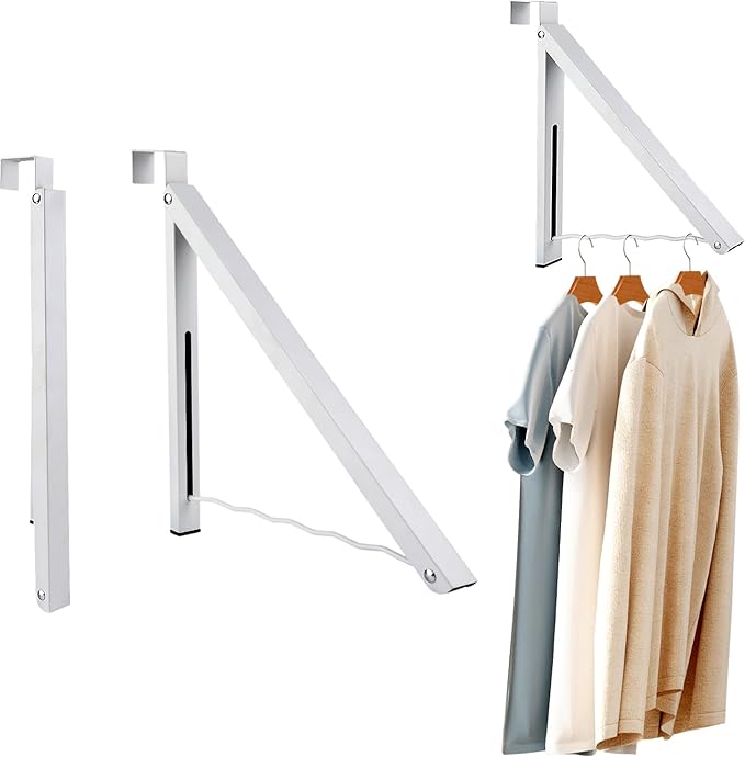 2 Pcs White Over The Door Hanger Organizer Drying Rack Collapsible Retractable Clothes Drying Rack Space Saver for Hanging Clothes Towels Bathrooms (White)
