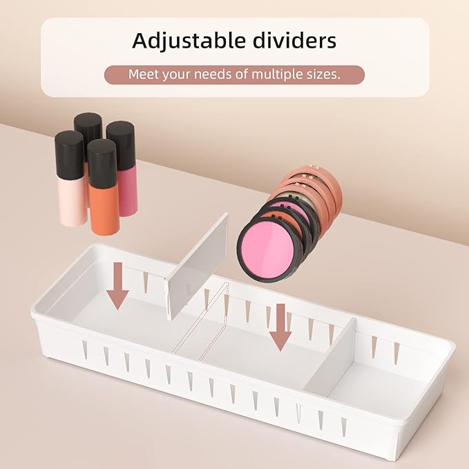 6 PCS Desk Drawer Organizer, Bathroom Drawer Organizer Trays with Dividers Adjustable, Makeup Organizer Bins for Vanity Clothes Junk Kitchen Utensil