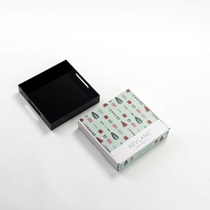 Black Sturdy Acrylic Tray with Handles-8x8 Inch- Countertop Organizer Tray for Kitchen,Bathroom,Office- Storage Box for Cosmetics, Jewelry,Toiletries,Toy,Gadgets-NeatNest