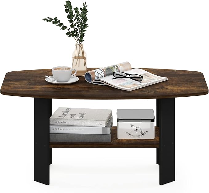 Furinno Simple Design Coffee Table, Amber Pine/Black-NeatNest