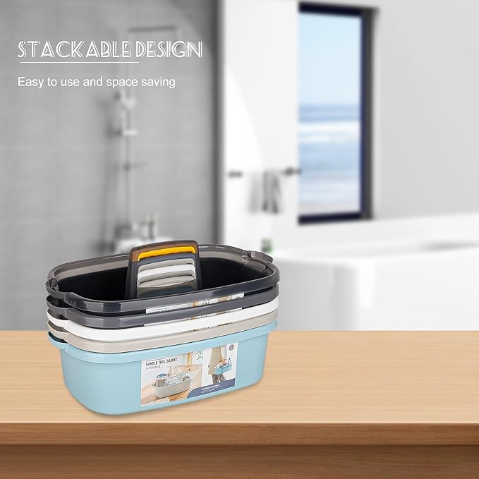 JiatuA Large Cleaning Supplies Caddy Portable Shower Basket Supply Organizer with Handle Plastic Bucket Tool Storage for Bathroom, Bedroom, Kitchen, College Dorm, Garden, Light Gray 2 Pack-NeatNest