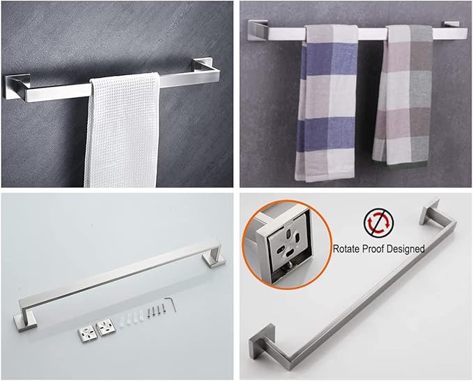 24 Inch Towel Bar for Bathroom 12/16/24/28/32/36 Inch Kitchen Towel Holder Brushed Nickel Towel Rod Wall Mounted SUS304 Rustproof Towel Rack Modern Square Design (1, Brushed Nickel, 24 Inch)