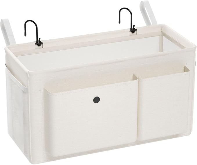 Bedside Caddy Bedside Organizer with Fixed Straps & Water Bottle Holder, Bunk Bed Caddy ideal for Home, Dorm, Hospital, Crib, Versatile Bedside Storage Solution (White)-NeatNest