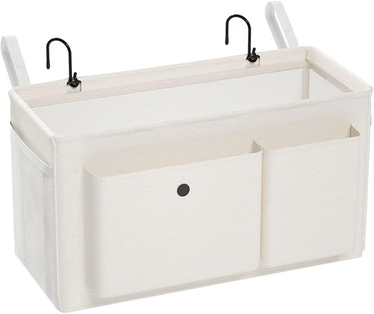 Bedside Caddy Bedside Organizer with Fixed Straps & Water Bottle Holder, Bunk Bed Caddy ideal for Home, Dorm, Hospital, Crib, Versatile Bedside Storage Solution (White)-NeatNest