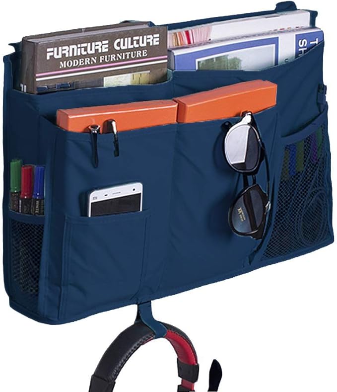 Bseash Bunk Bed Organizer, Bedside Caddy Hanging Bed Organizer Storage Bag 8 Pockets, for College Dorm Rooms Bed, Hospital Bed, Baby Bed Rails, 600D Oxford Cloth (Navy Blue)-NeatNest