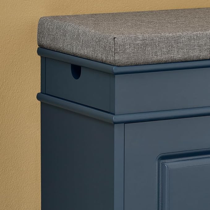 Haotian Shoe Storage Bench with Cushion, Navy Narrow Shoe Rack for Entryway, Small Shoe Cabinet with 2 Tiers Flip-Drawer, Closet Hallway Mudroom FSR82-L-B-NeatNest