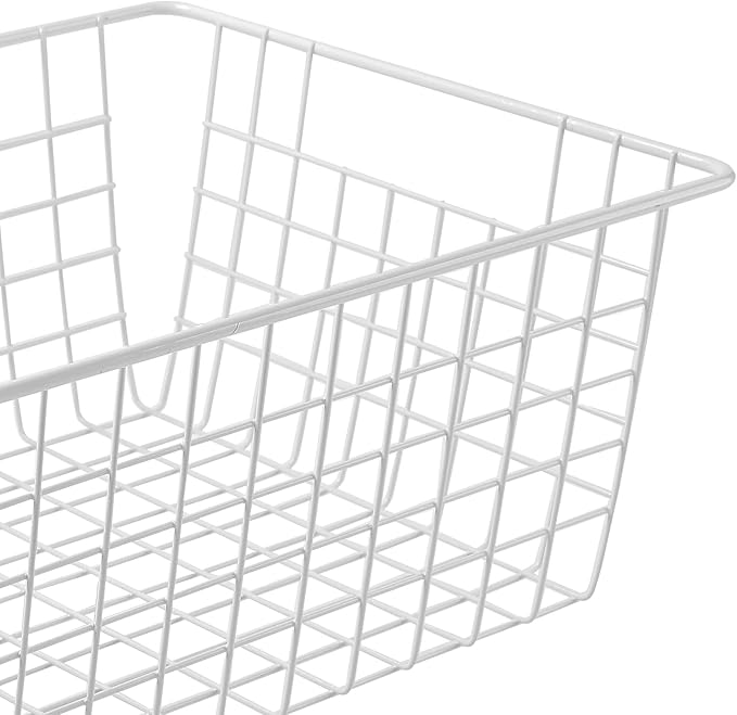 14" Upright Freezer Storage Baskets, Large White Wire Storage Bins Bakset for Freezer, Pantry, Bathroom Organizing, Set of 2