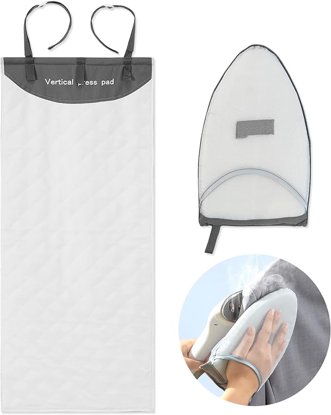 Over The Door Ironing Board, Vertical Over Door Clothes Steamer Pad with Steamer Mitt, Heat Resistant Clothing Care Steam Pad for Hand held, 19.7 x 45.3 inches (Grey/White)
