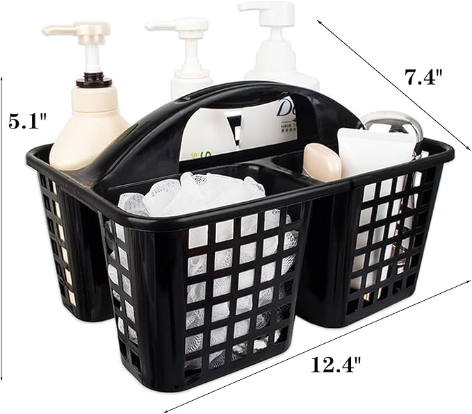 Portable Shower Caddy Basket,Convenient Cleaning Supplies Organizer with Compartments and Handle,Ideal for Bathroom, Bedroom, Kitchen, College Dorm,Garden,etc.12.4" x 7.4" x 5.1"black
