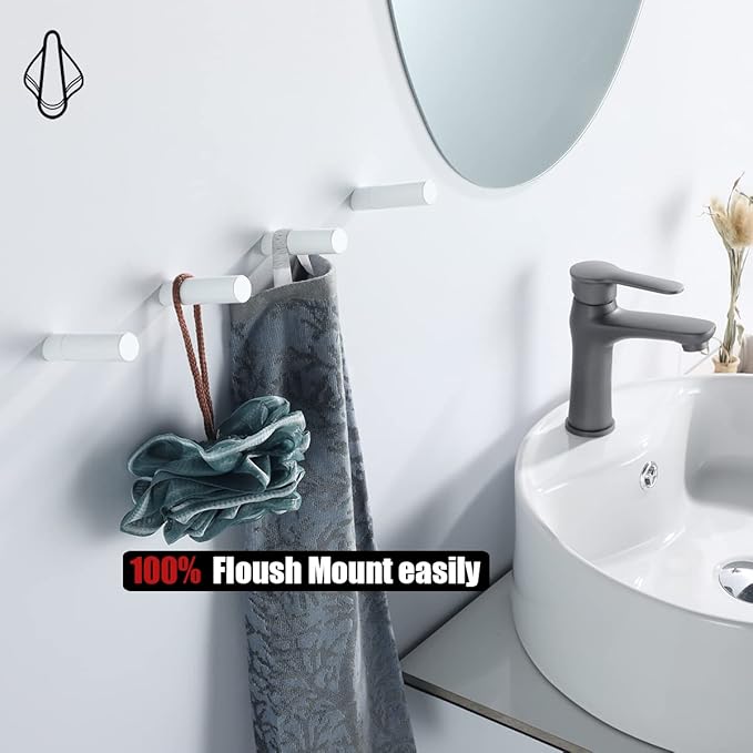 JQK Wall Hooks White, 304 Stainless Steel Coat Hooks Wall Mounted for Robe Hat Clothes Hanger Towels, Matte White 4 Pack, RH120-WH-P4