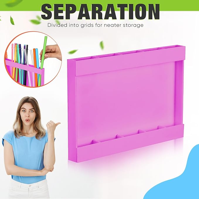 Acrylic Straw Holder for Cabinet Door with Double Sided Adhesive Tape Reusable Straw Organizer Tumbler Storage Kitchen Accessories Container for Counter Cupboard(Classic,Large,Hot Pink)