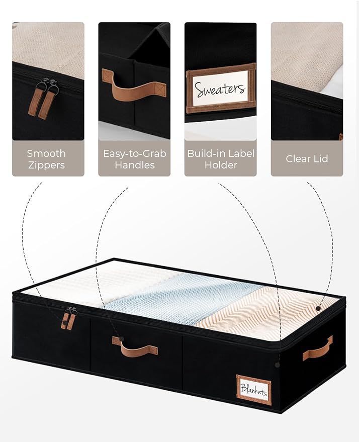 StorageWorks Large Under Bed Storage Containers with Handles and Label Holder, 2 Pack Ultra-thick Fabric Underbed Bins, Closet Organizer for Clothes, Blankets, Sweater-NeatNest