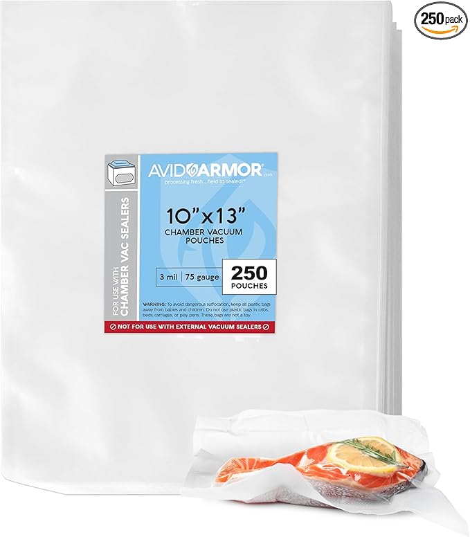 Avid Armor Chamber Vacuum Sealer Bags – Heavy Duty, BPA-Free, Pre-Cut Chamber Vacuum Bags for Food Preservation, Freezer Storage, Sous Vide and more, 250/Pack (10x13) – Multi-Use Vacuum Bags