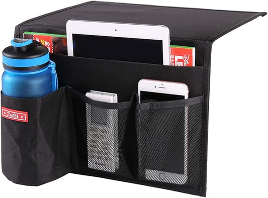 Bedside Storage Organizer - Table Cabinet Organizer Caddy for Remotes, Phone, Glasses (4 Pockets - Black)-NeatNest
