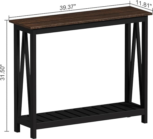 ChooChoo Console Table for Entryway Sofa Tables Living Room Farmhouse, Hallway Foyer Table Narrow with Shelf, Black-NeatNest