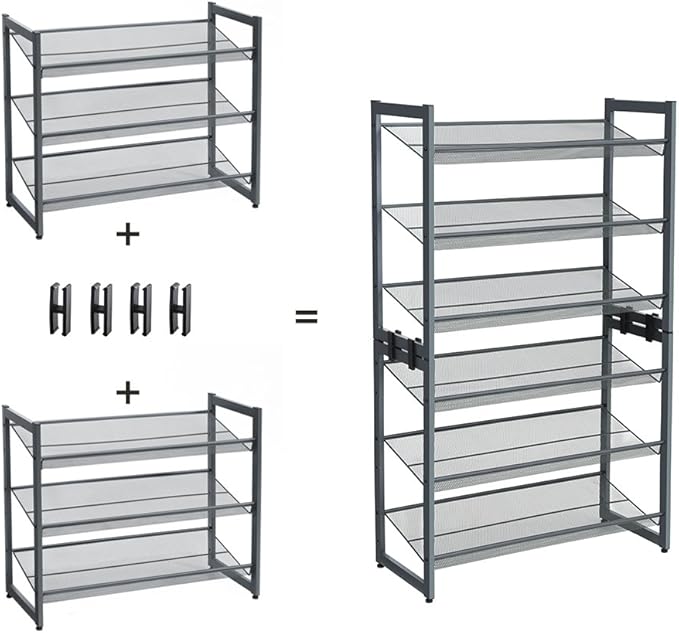 SONGMICS Shoe Rack, 3-Tier Shoe Organizer, Metal Shoe Storage for Garage, Stackable Shoe Shelf, with Adjustable Flat or Angled Shelves, 9-12 Pairs, Charcoal Gray ULMR03GB-NeatNest