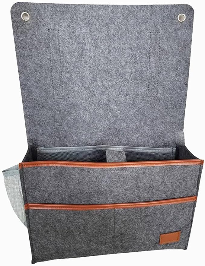Bedside Caddy,Felt Bedside Storage Organizer, Hanging Storage for Dorm Bed Sofa for tablet Magazine Phone Remotes Water Bottle Holder (Grey)-NeatNest