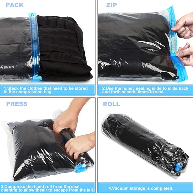 Compression Bags for Travel - 12 Pack Space Saver Bags - No Vacuum or Pump Needed - Vacuum Storage Bags for Travel Accessories - Transparent-NeatNest