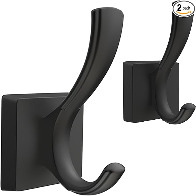 Black Towel Hooks, Coat Robe Hooks Bathroom Entryway Mudroom Pool Hooks for Wall Mount Hanging Towels Bathrobe Key Hat Backpack (2 Pack, Black)-NeatNest