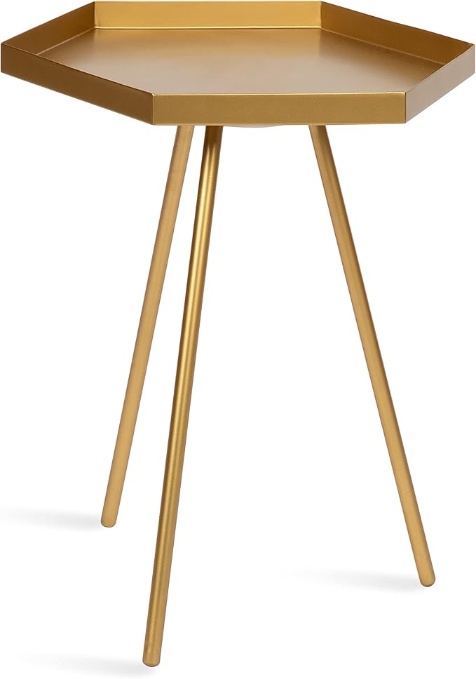 Kate and Laurel Kashvi Modern Side Table 17 x 15 x 20; Gold Decorative Glam Hexagon Bedroom Nightstand Table for Storage and Display