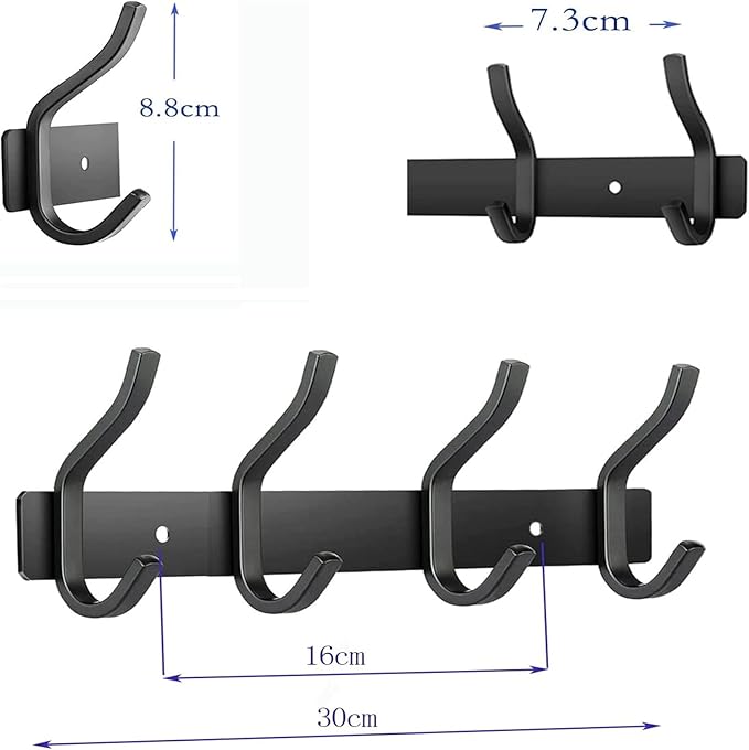 AZW Coat Rack Wall Mount,Heavy Duty Stainless Steel Metal Coat Hooks Hanging for Robes Bags Keys Hat Clothes and Bathroom Door Towels Hanger(Matte Black 4 Hooks)-NeatNest