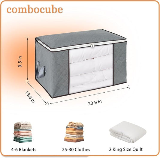 combocube 3 Pack Closet Organizers and Storage Containers, Clothes Storage Bins, Storage Bags with Large Clear Window & Handles for King Comforter, Pillow, Quilt, Bedding, Clothes-NeatNest