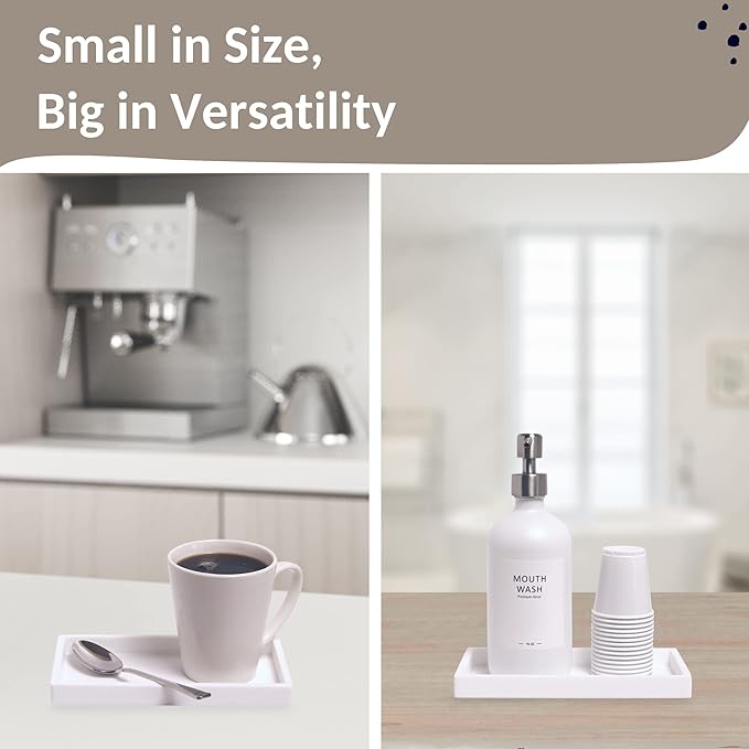 Countertop and Vanity Tray - Small 7.7” Silicone Tray for Soap Dispenser, Bathroom Trays, Dish Soap Trays for Kitchen Counter, Sink Caddy Sinks Organizer, Soaps Dish & Sponge Holder, White-NeatNest