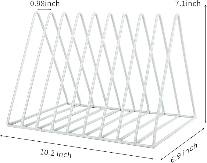 EASEPRES Vinyl Record Holder Storage, 9 Slot Metal Magazine Book Album Display Rack, Stylish Triangle Desktop File Sorter Organizer for Home Office, White Pack of 2