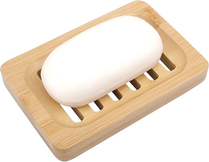 Anwenk Bamboo Wooden Soap Dish, Bar Soap Holder Soap Tray for Shower Bathroom Kitchen Sink Drainer - 2 Pack (Natural Color)-NeatNest
