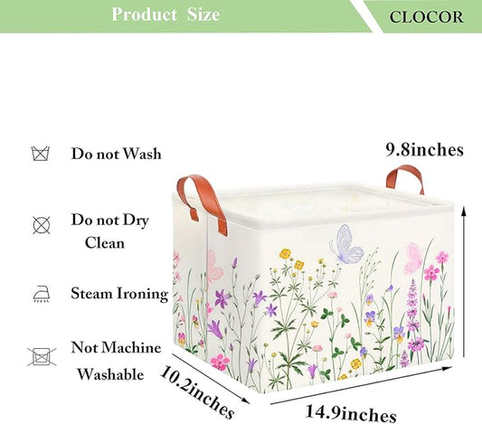 CLOCOR Rectangular Storage Basket Empty,Gift Basket,Waterproof Storage Bin with Handles,Room Decor(Flower)-NeatNest