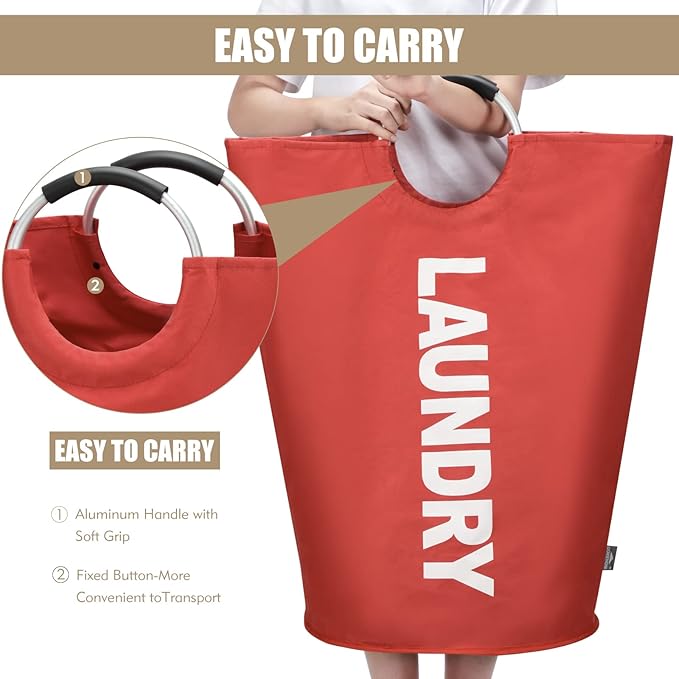 DOKEHOM 90L Large Laundry Basket, Collapsible Laundry Bag, Freestanding Tall Clothes Hamper, Foldable Washing Bin (Red)-NeatNest