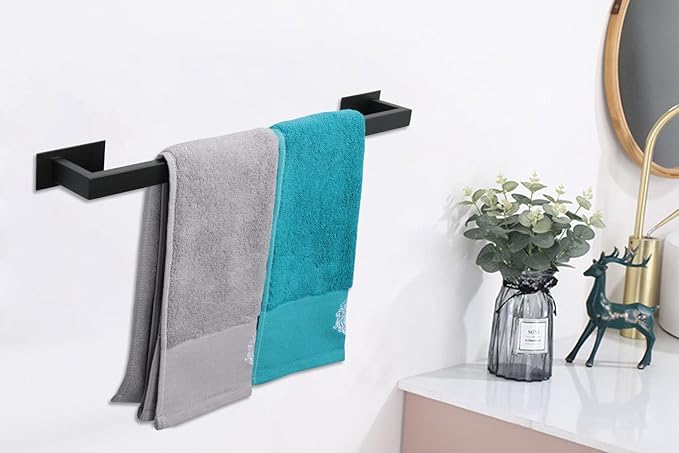 Bathroom Towel Bar Self Adhesive, No Drilling Towel Rack Easy to Install, Hand Towel Holder Made of Premium Stainless Steel Sticky on Hand Towel Hanger for Kitchen, Toilet.(24IN, Black)-NeatNest