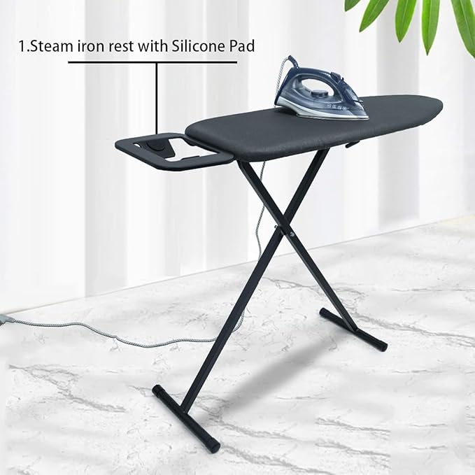 Duwee 12"x36" Ironing Board with Heat Resistant Cover and Thicken Felt Pad, Folding Adjustable Height Compact Ironing Board,Light Weight,Easy to Storage,Black