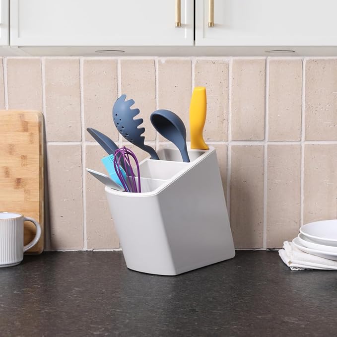 Angled Utensil Holder for Countertop | Space-Saving Kitchen Organizer for Large & Small Utensils with Knife Holder | Cooking Utensil Caddy with Spoon Rest | Kitchen Essentials Under Cabinet Organizer-NeatNest
