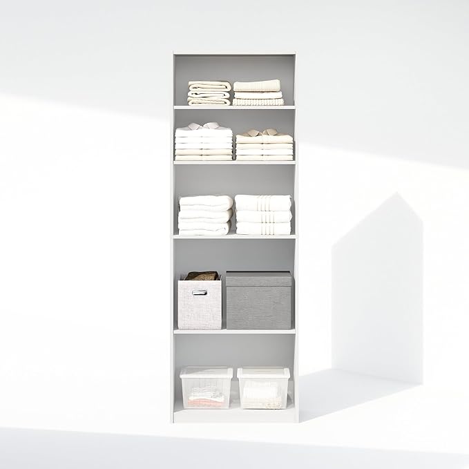 Furinno Reed 5-Tier Multipurpose Adjustable Shelf Clothing & Closet Storage Organization, White-NeatNest