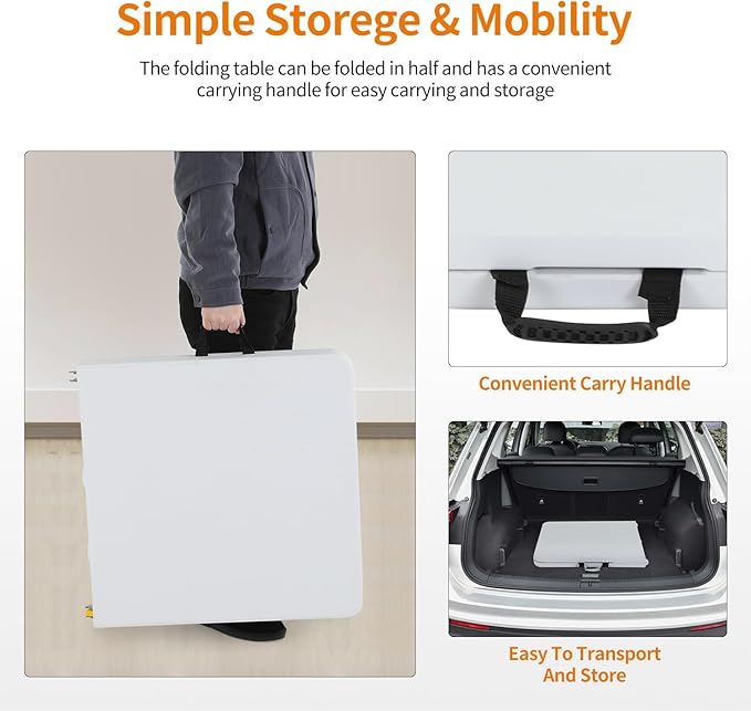 BestOffice Camping Folding 4 Foot Plastic Table, White-NeatNest