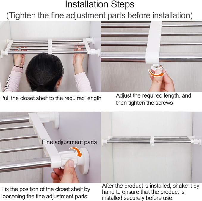 BAOYOUNI Tension Shelf Adjustable Closet Rod Space Saving Wardrobe Clothes Dividers Ivory, 33.07-46.26 Inches-NeatNest