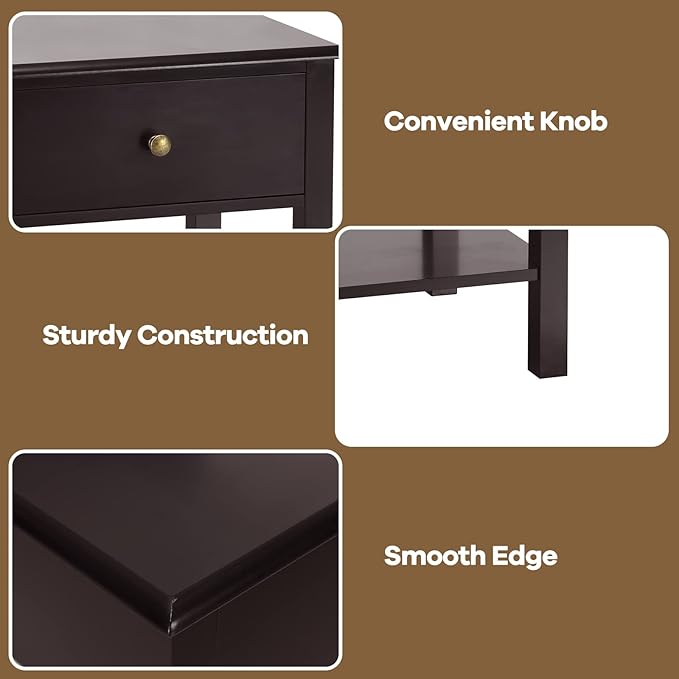 Giantex Nightstand, 2-Tier End Table with Drawer and Open Storage Shelf, Modern Bedside Tables, Wooden Side Table Night Stand for Bedroom, Dorm, Small Spaces, Easy Assembly, Espresso