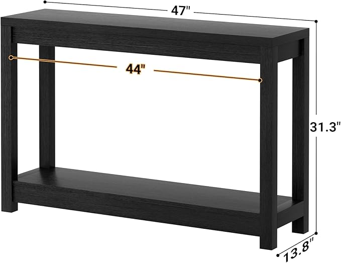 47" Farmhouse Wood Entryway Table Narrow Console Table with Storage Behind Couch Sofa Table with Shelves for Entry Way with Open Storage, Easy Assembly, Embossed Wood Grain Black-NeatNest