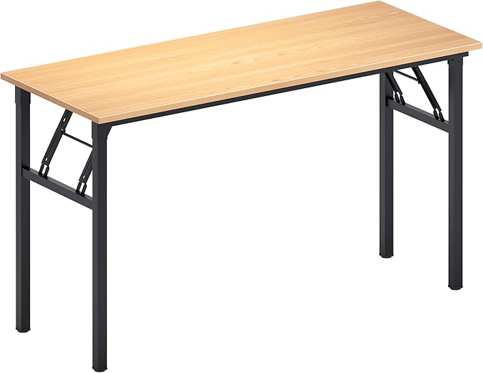 DlandHome Computer Desk, 59.8Inch Office Desk Computer Table, Study Writing Study Desk for Home Office, Teak and Black-NeatNest