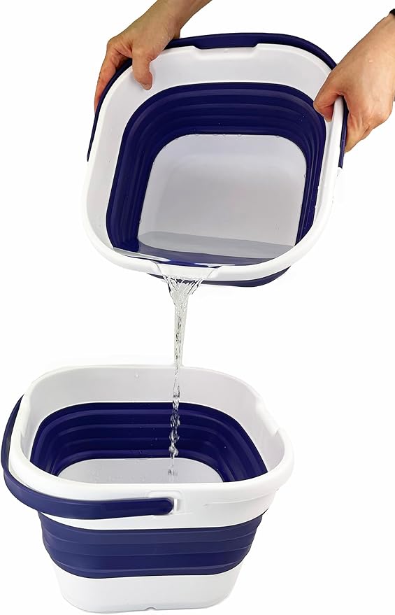SAMMART 9.5L (2.5 Gallon) Collapsible Rectangular Handy Basket/Bucket (White/Navy Blue)-NeatNest